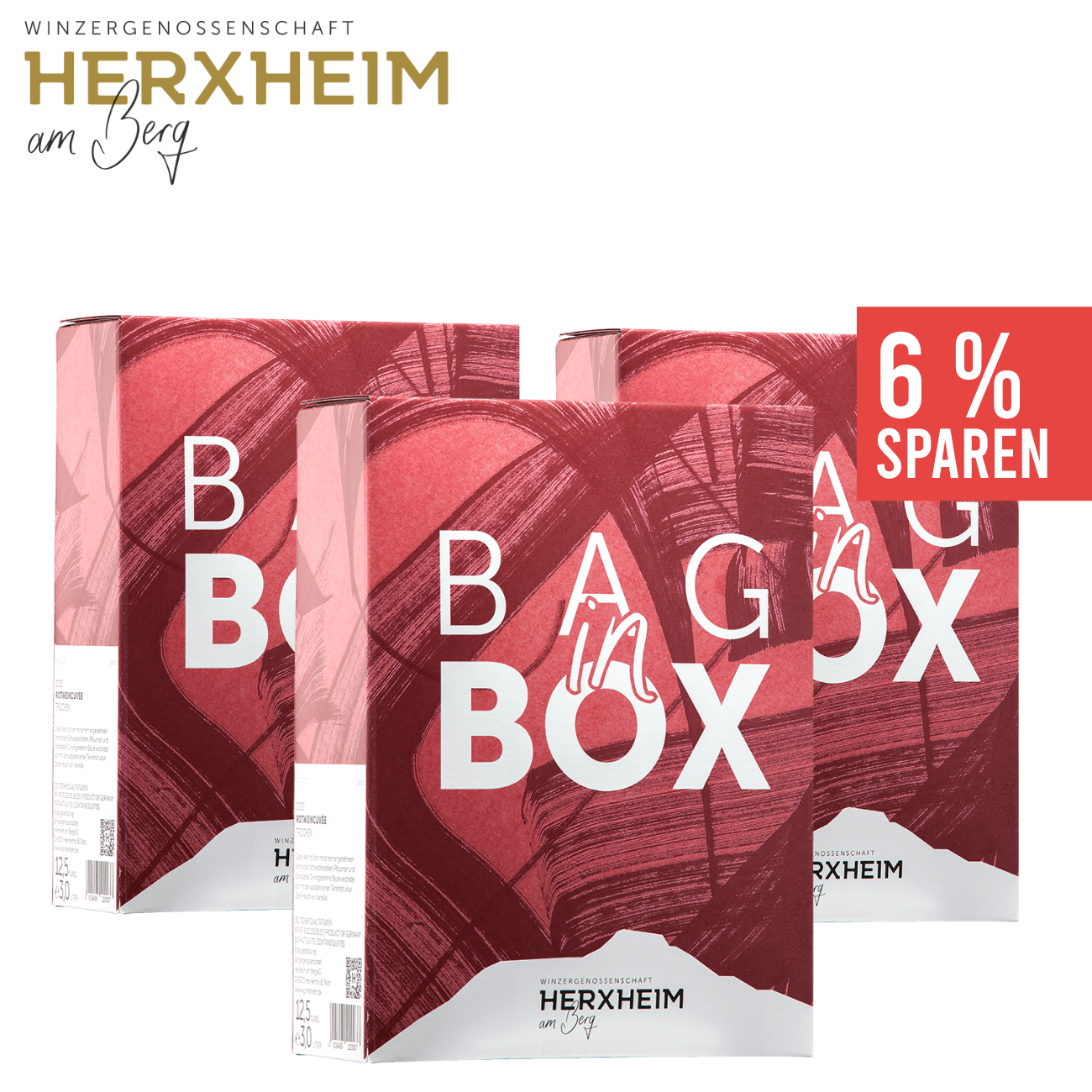 3 x Rotweincuvée trocken Bag in Box 3,0 L - WG Herxheim am Berg