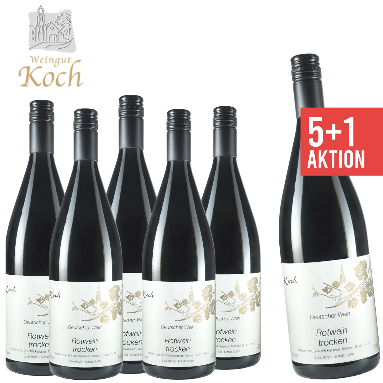5+1 Rotwein trocken Deutscher Wein 1,0 L - Weingut Koch